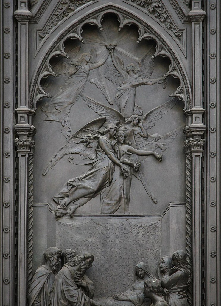 Cattedrale di Santa Maria del Fiore, Firenze - Facciata, Portale in bronzo. Battente dx, Natività di Maria, dettaglio